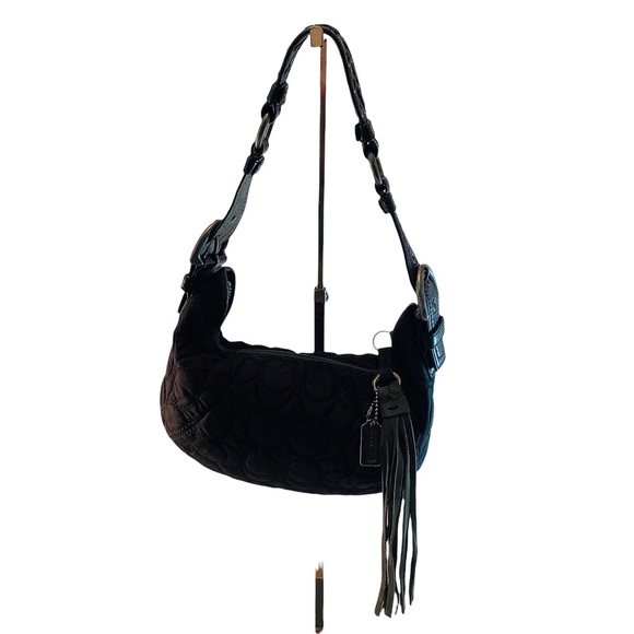 COACH Gunmetal Black Quilted C Small Hobo Purse Tassel FS6791 - Picture 3 of 10